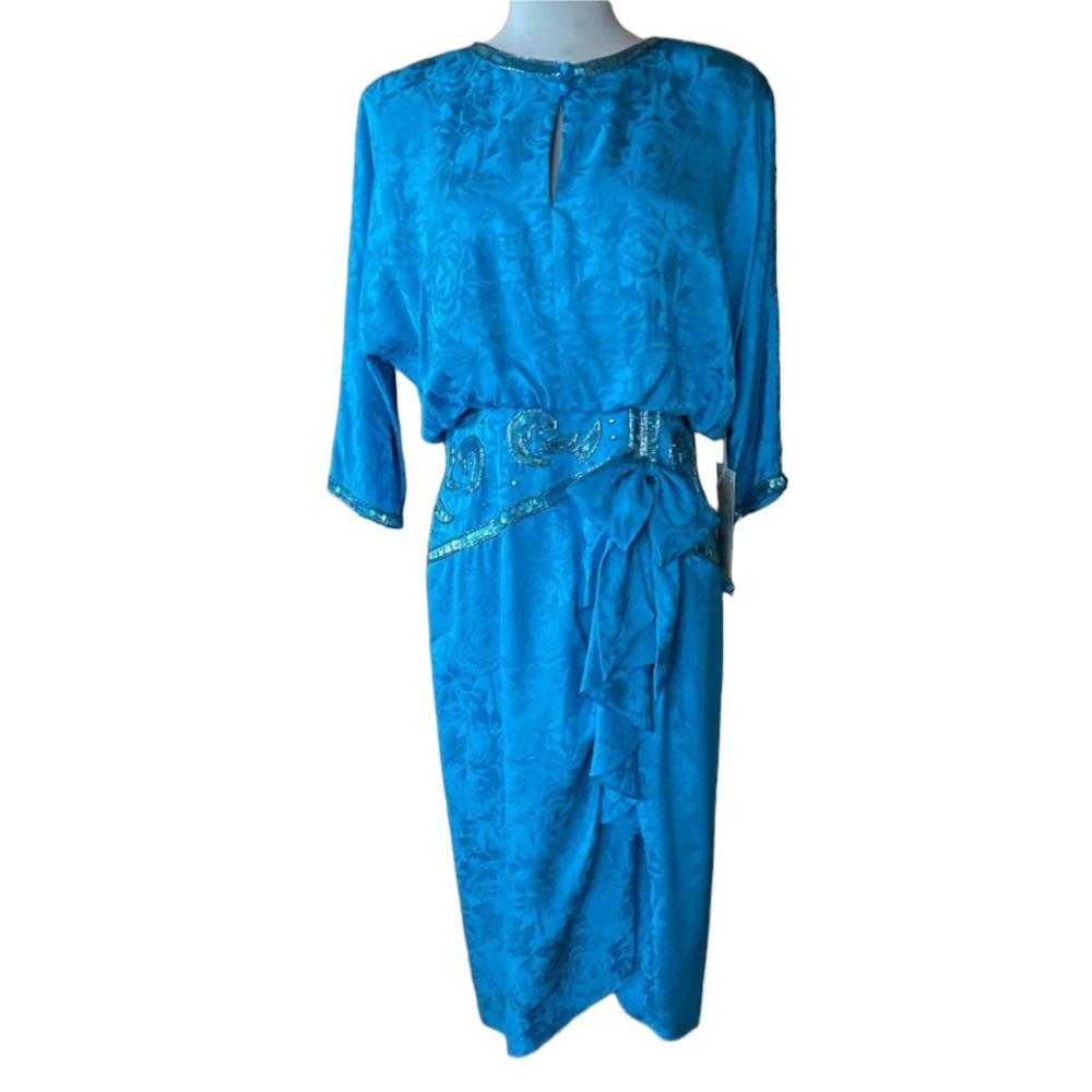NWT 1980s Spenser Jeremy 100% Silk Rose Embossed, Beaded & Sequined Party Dres